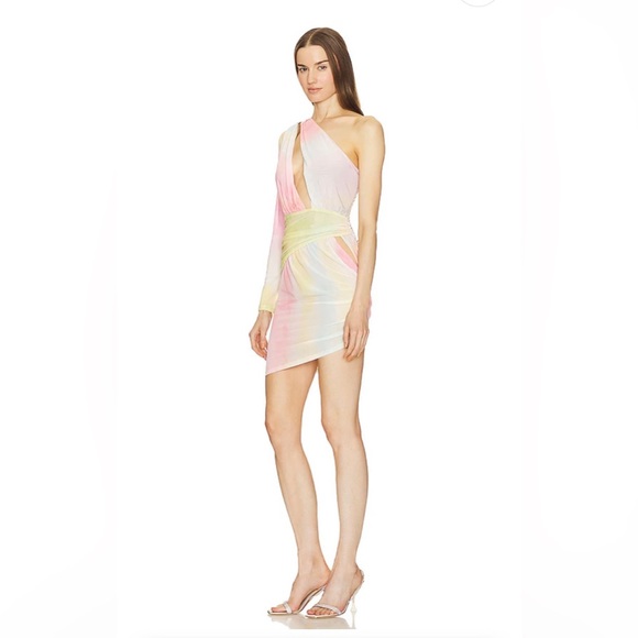 NWT Michael Costello × REVOLVE Sedona Mini Dress Watercolor Print Pastel Rainbow - Picture 3 of 15